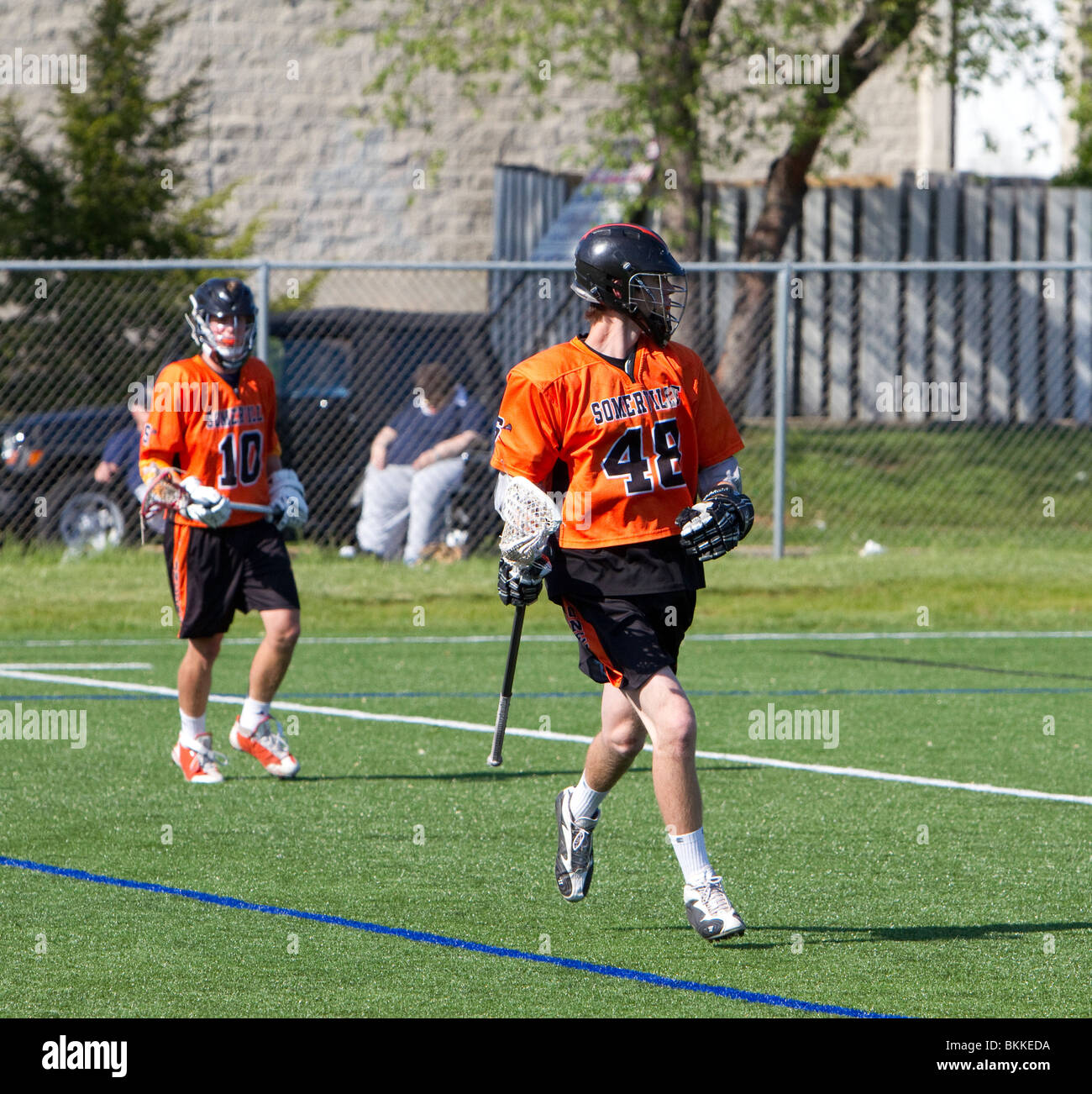 Boys high school varsity lacrosse game match Stock Photo Alamy