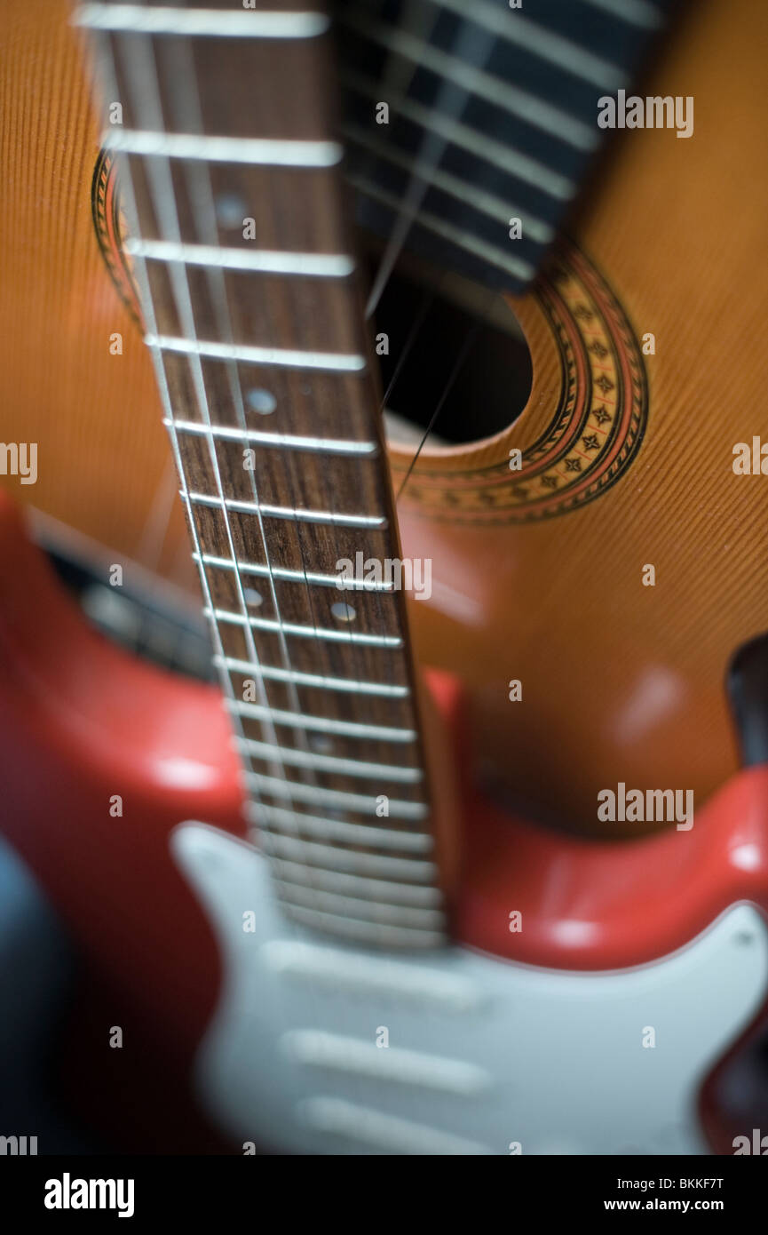 electric and acoustic spanish guitar Stock Photo Alamy