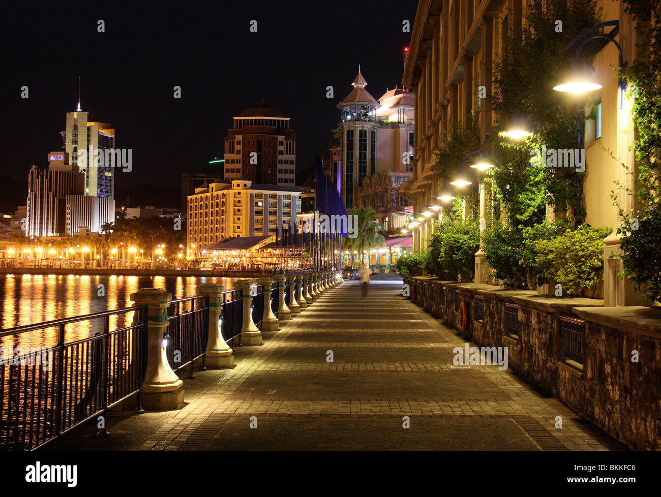 night view of waterfront restaurants and multistoried buildings in port louis,mauritius,africa Stock Photo