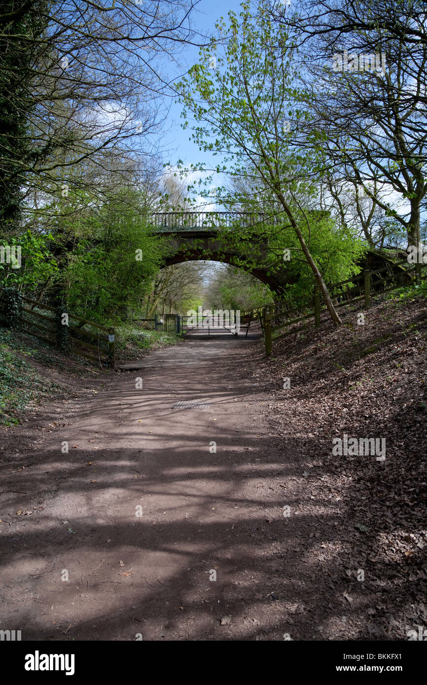 The Trans-Pennine Trail passing under the continuation of All Saints Drive in Thelwall, Cheshire Stock Photo