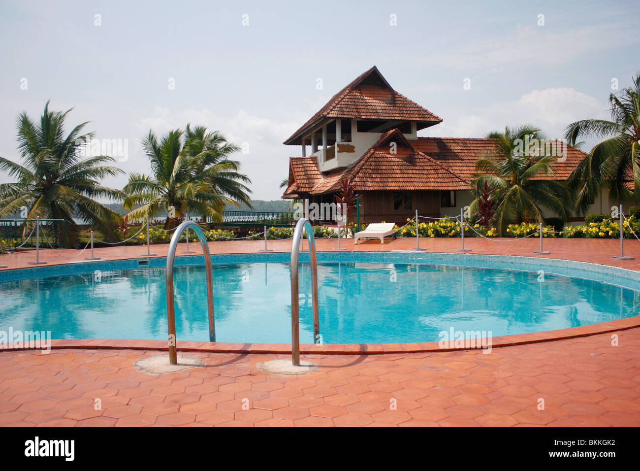 Resort with a swimming pool side view Stock Photo