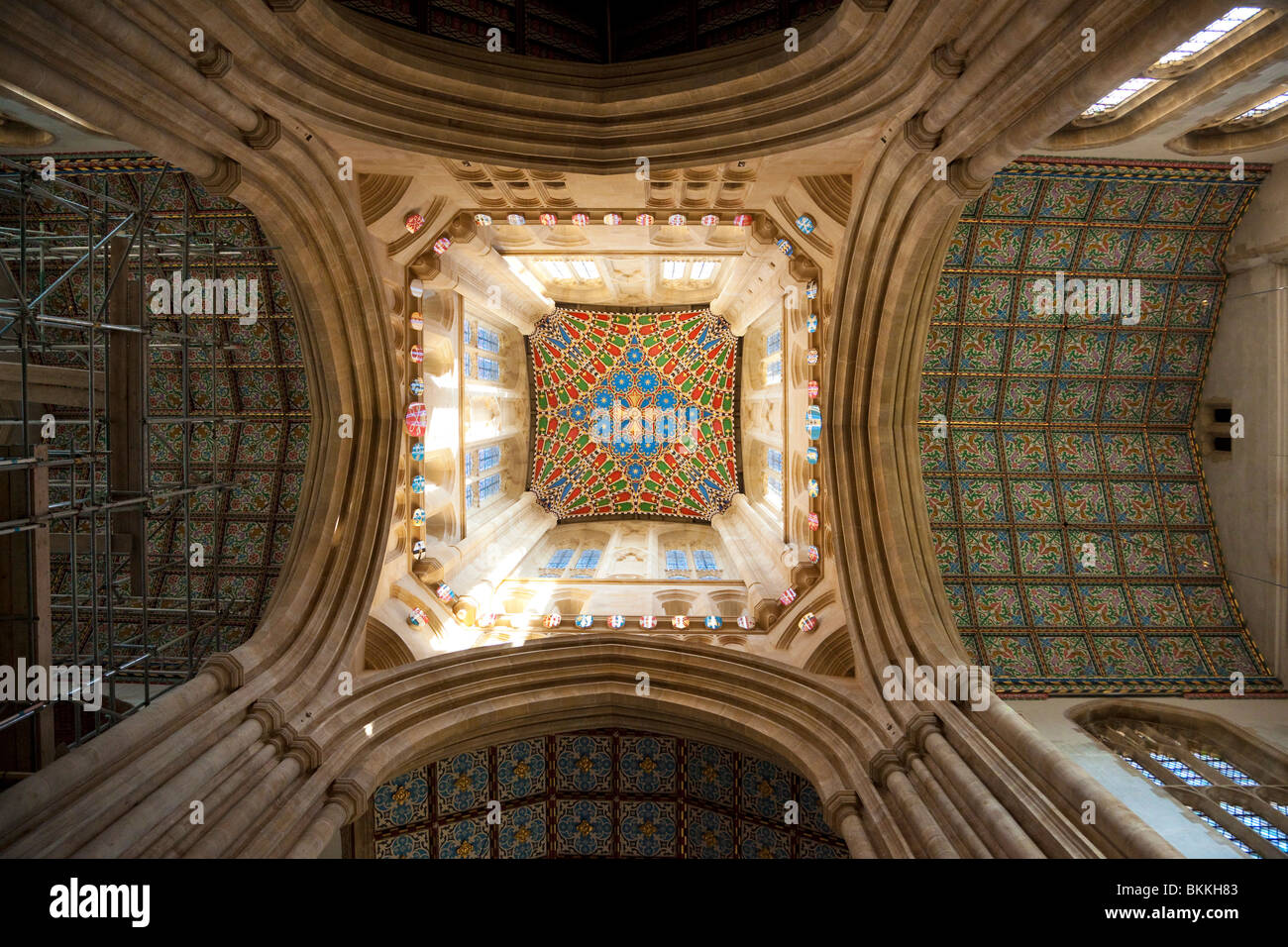 the new decorated vaulted ceiling in the tower of St James / St Edmundsbury Cathedral installed in 2010 Stock Photo
