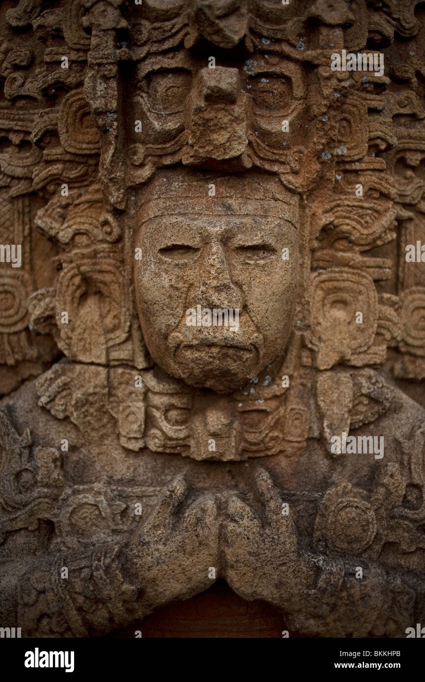 A stela representing the king Zots Choj Muan at the ancient Mayan city of Tonina, Ocosingo, Chiapas, Mexico, February 19, 2010. Stock Photo