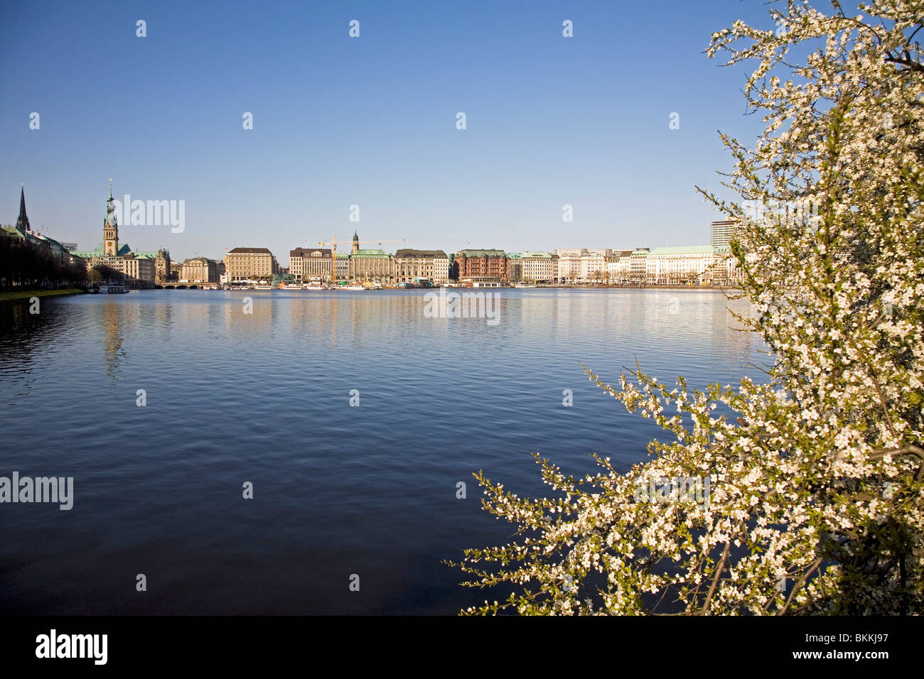Spring sunshine on the Binnenalster (Innen Alster Lake) in the city of Hamburg, Germany. Stock Photo