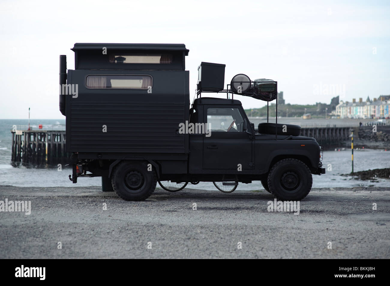 a landrover converted into a mobile home camper van, UK Stock Photo