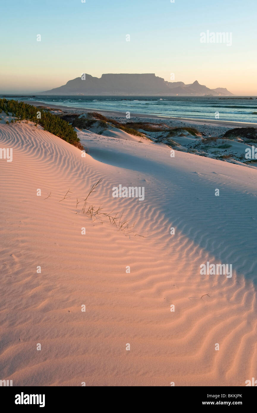 Spectacular View of Table Mountain from Big Bay at Sunset. Cape Town, South Africa Stock Photo