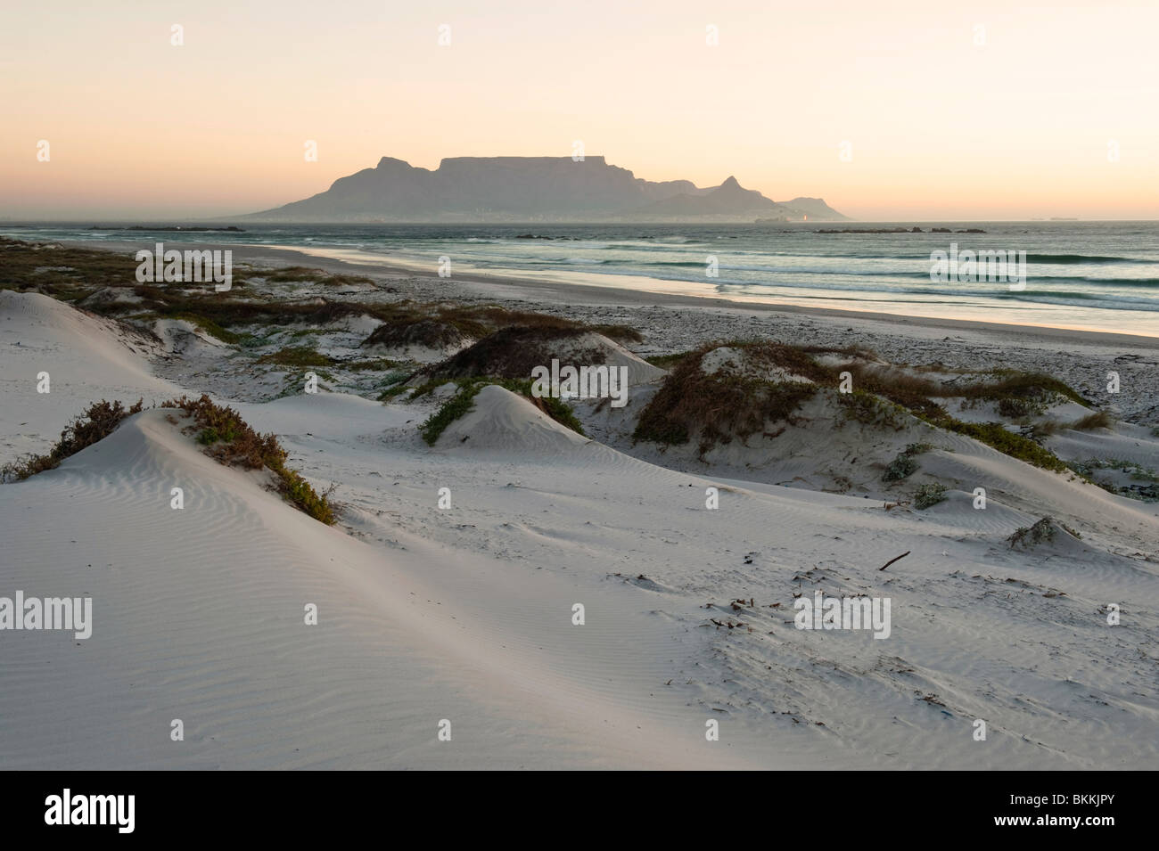 Spectacular View of Table Mountain from Big Bay at Sunset. Cape Town, South Africa Stock Photo