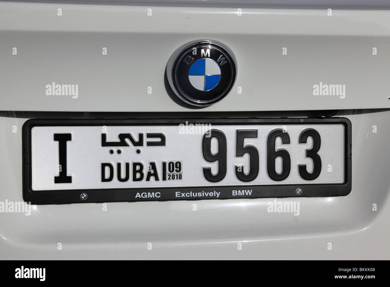 BMW with car  registration plate of Dubai, Sultanate of Oman. Photo by Willy Matheisl Stock Photo