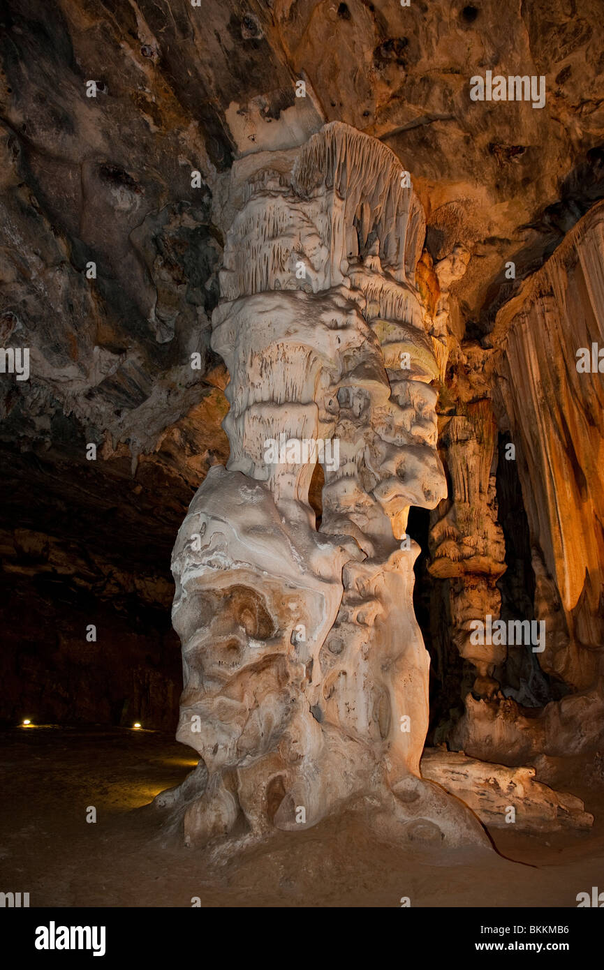 Giant Column where Stalactites & Stalagmites Have Joined. The Cango Caves, Oudtshoorn, Western Cape, South Africa Stock Photo