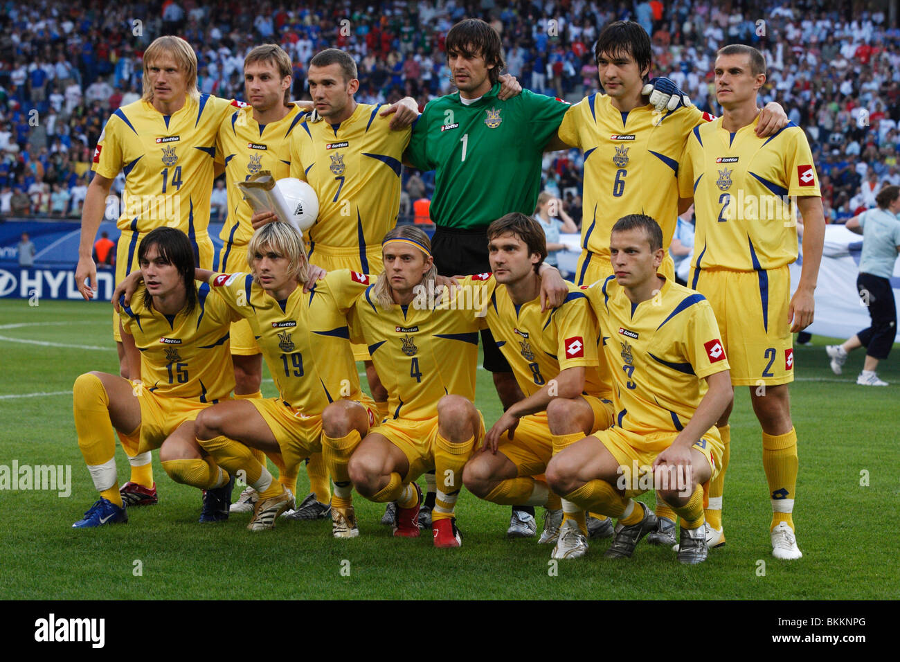 The Ukrainian starting eleven lines up prior to a FIFA World Cup quarterfinal soccer match against Italy June 30, 2006. Stock Photo