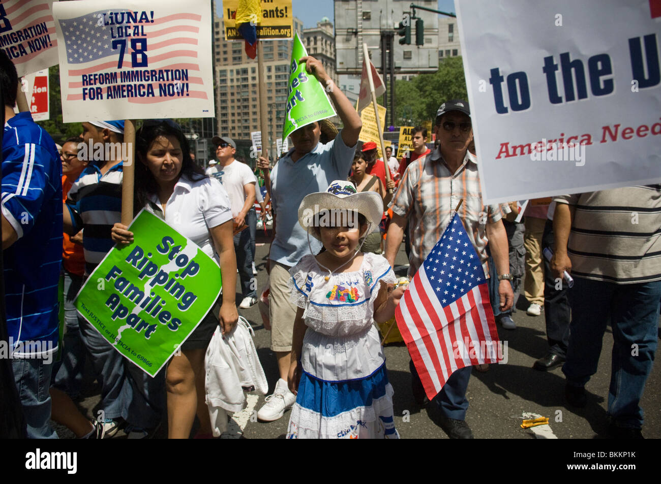 Union members, immigrants, and their supporters rally against Arizona Bill SB 1070 in Lower Manhattan in New York Stock Photo