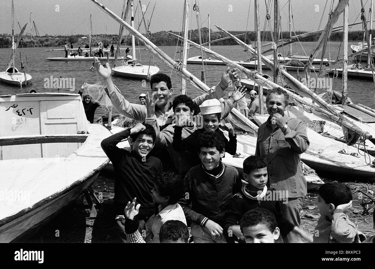 Egyptian children on the El-Matariya waterfront of Lake Manzala, in Egypt's Nile Delta Stock Photo