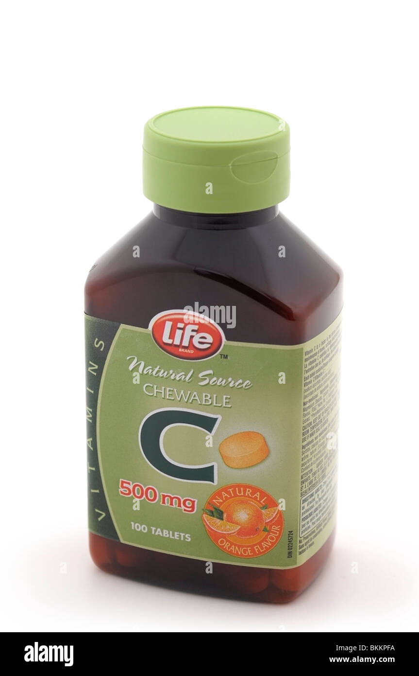 Bottle of Vitamin C Supplement Stock Photo