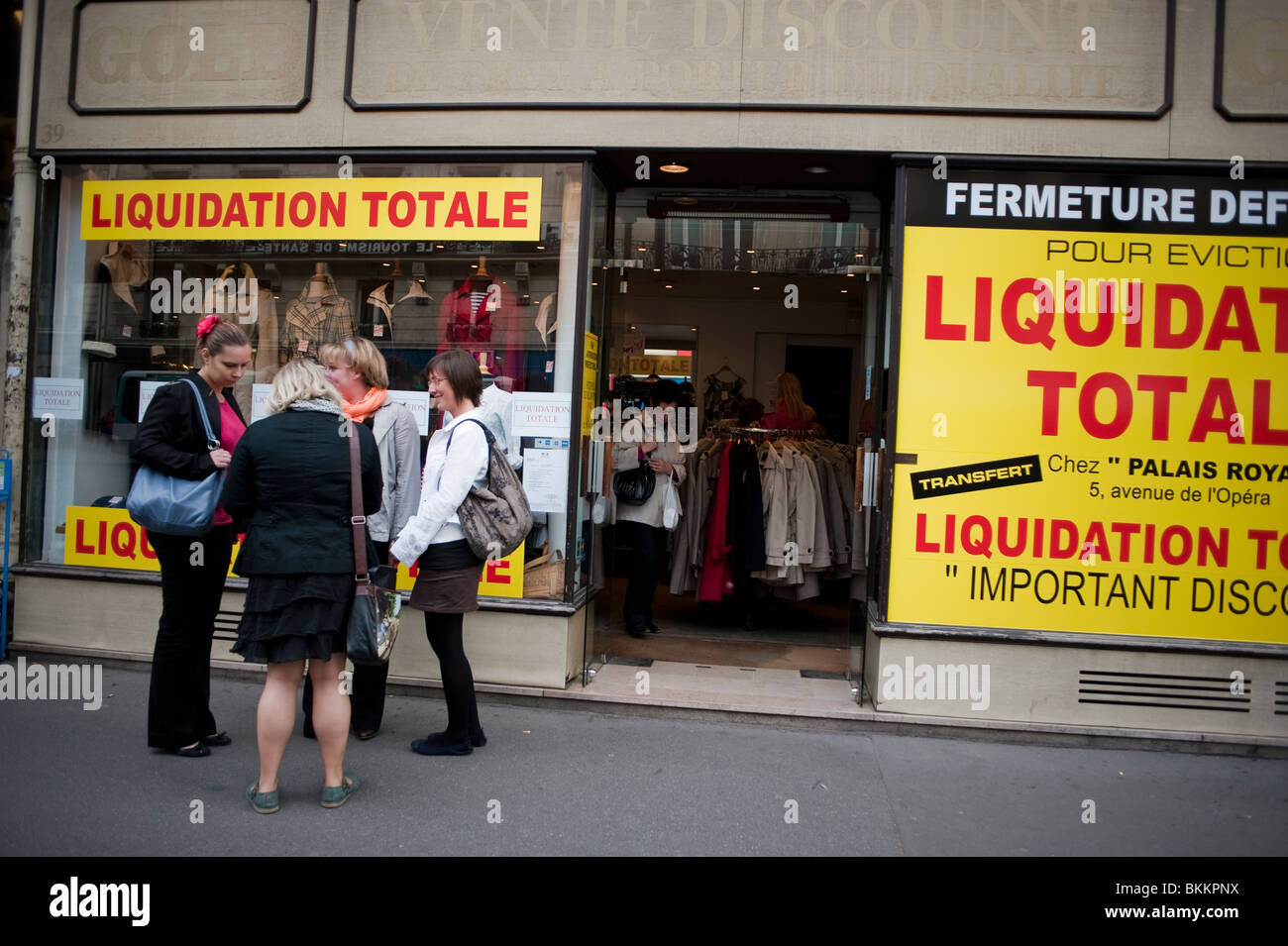 Closing Going Out of Business Sales, Storefront, Women Shopping, Paris France Stock Photo