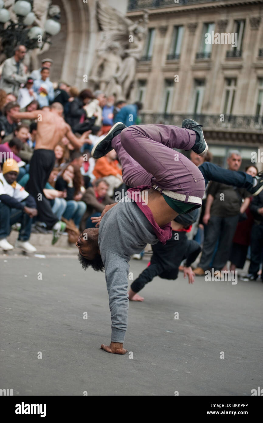 Large Crowd People, Audience,Watching Break Dancer , Hip Hop, Street Dancers performers, Paris France Stock Photo