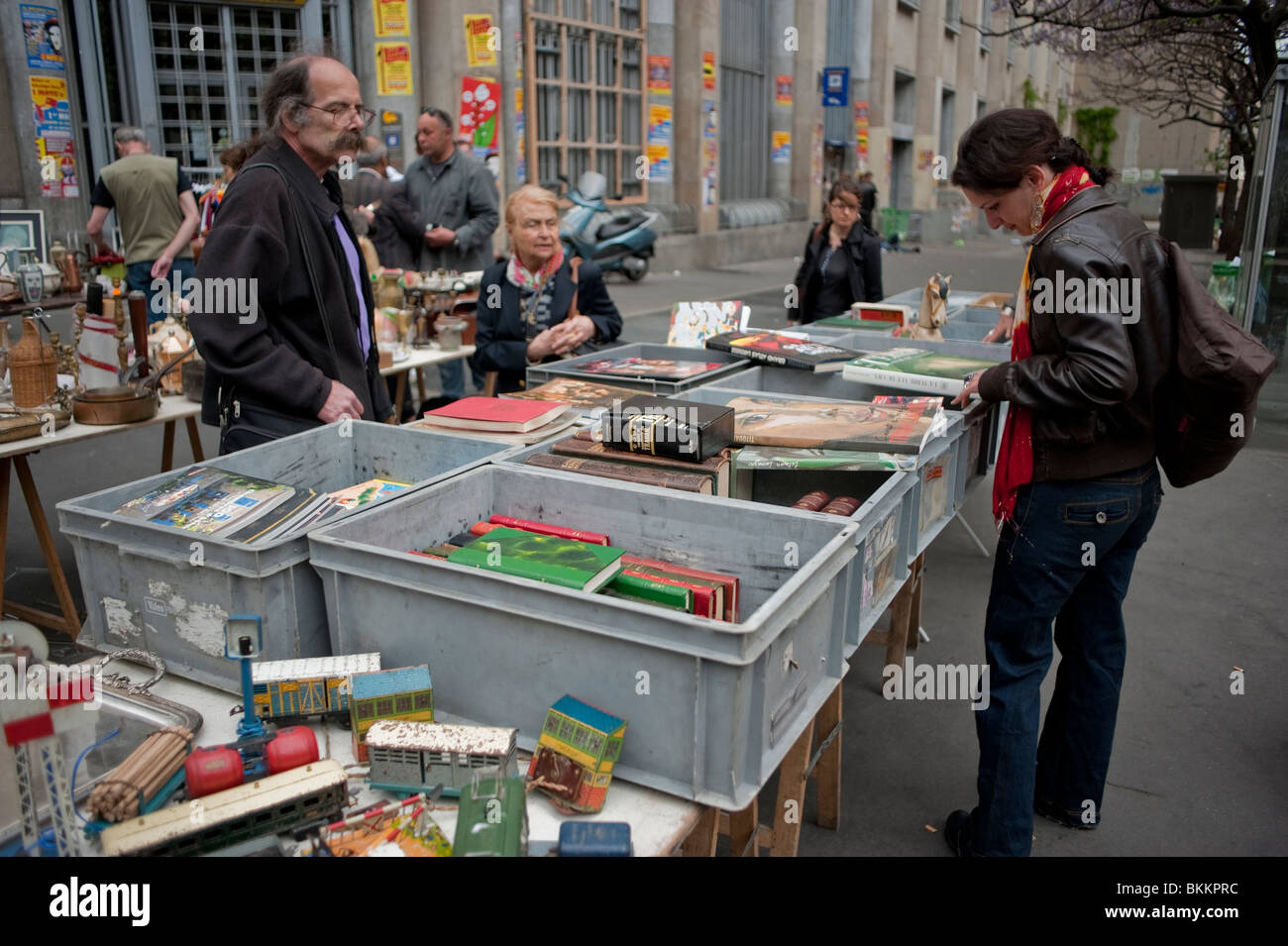 People Shopping for 'Second Hand' Household Objects on Street Garage Sale, Paris, France Stock Photo