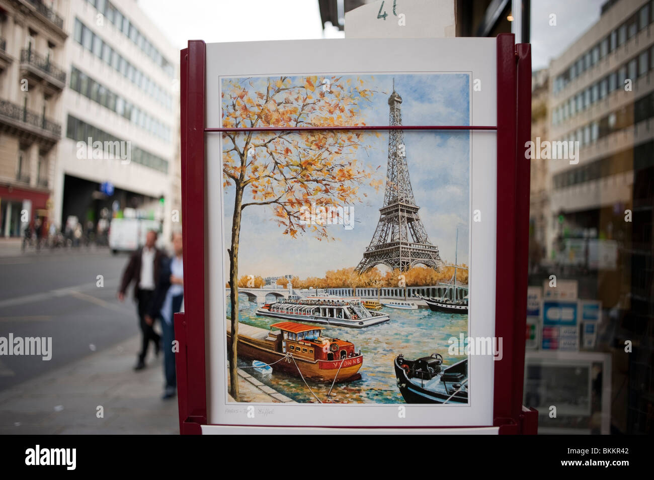 Paris, France, Large Art Reproduction of Eiffel Tower Painting, on Display Outside Tourist Shop, on Street, souvenirs paris Stock Photo