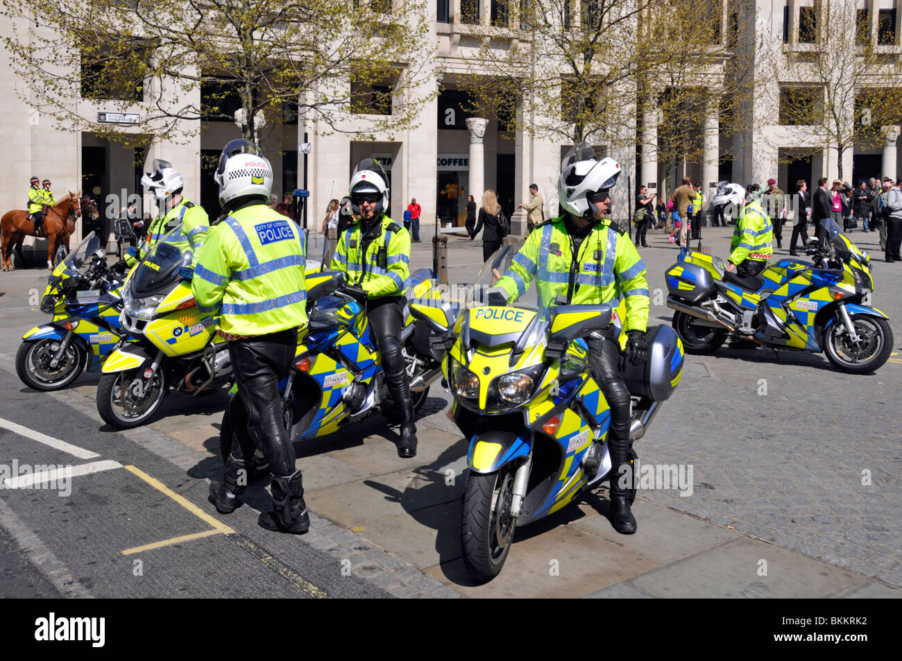 City of London motorbike police waiting to escort a parade Stock Photo