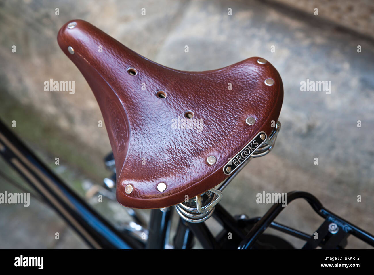 Leather bike saddle Stock Photo