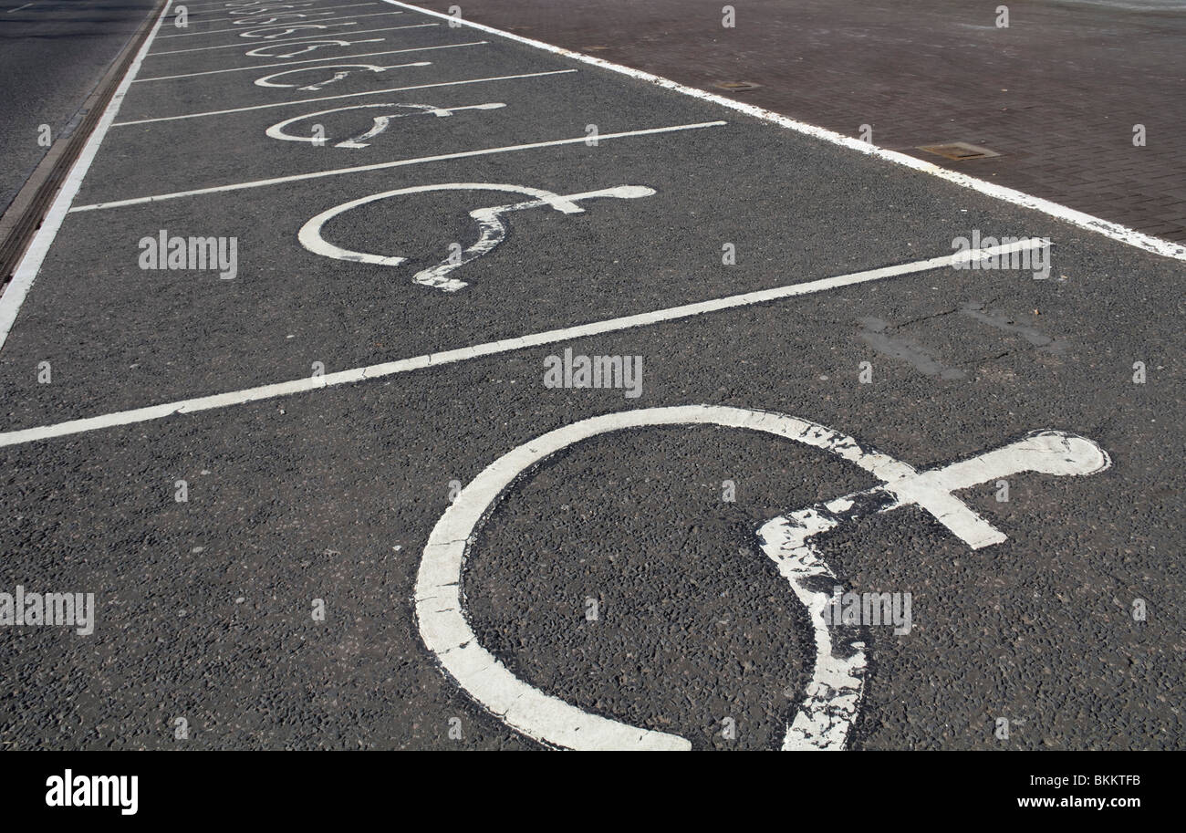 Empty disabled car parking spaces Stock Photo