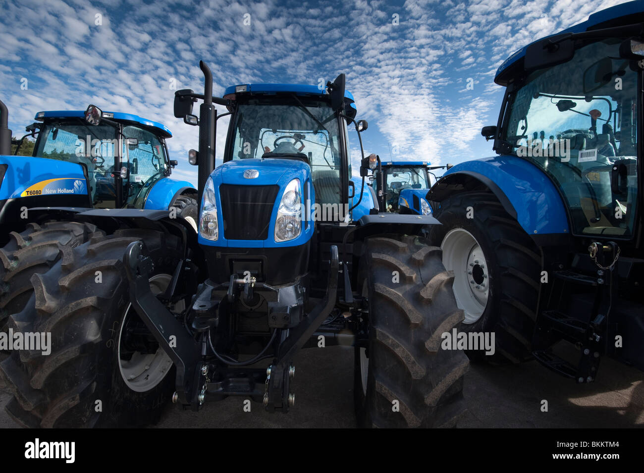 Farm machinery - new equipment for sale at Lloyds Kelso Scotland - New Holland T6080 tractors Stock Photo