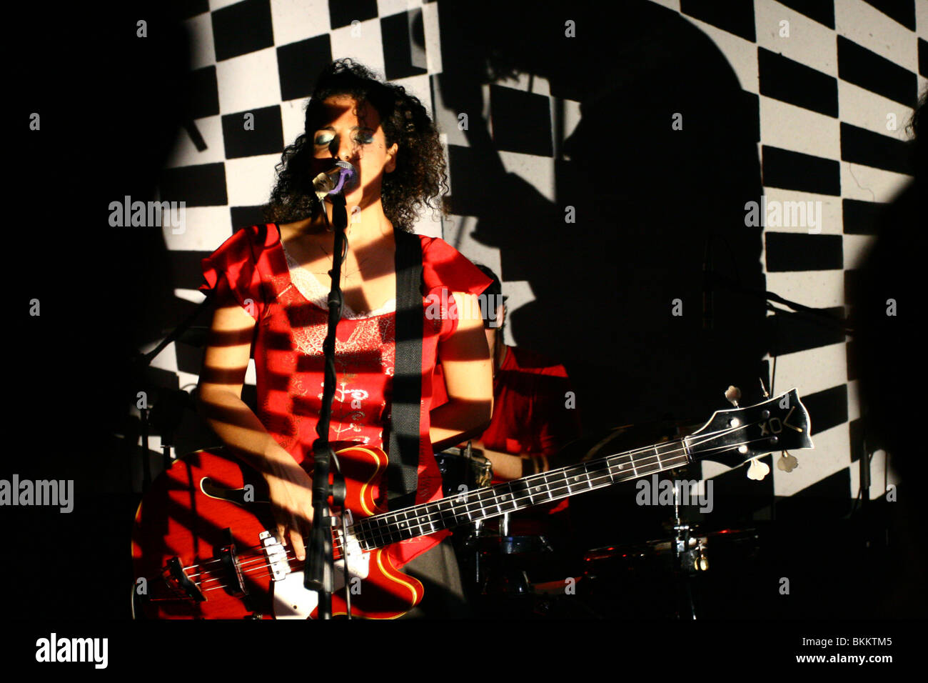 The Israeli , Brooklyn Indie rock band Pink noise at a performance in Tel Aviv. Sep. 9, 2006. Stock Photo