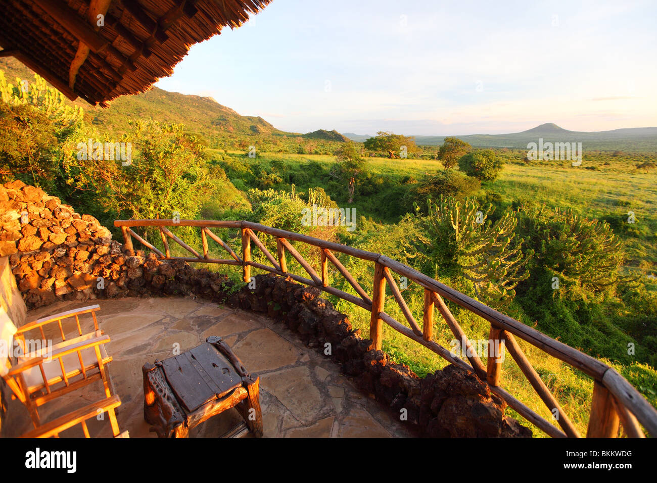Kenya, Africa, Tsavo West National Park, Ngulia Bandas lodge landscape Stock Photo