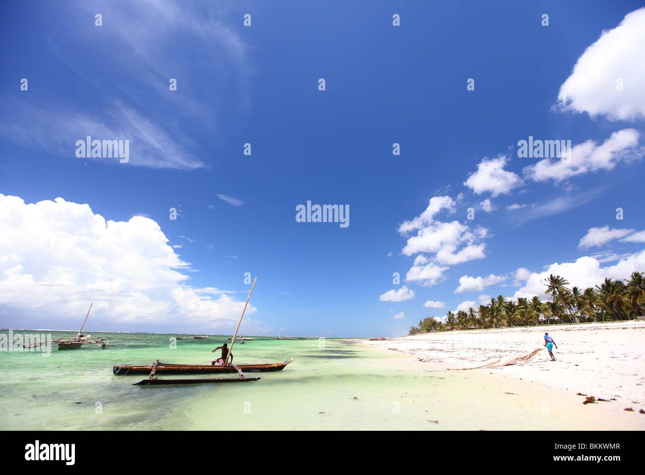 Kenya, Mombasa, Africa, Dugout Fishing Canoe, Dhow, dhows at Diani beach Stock Photo