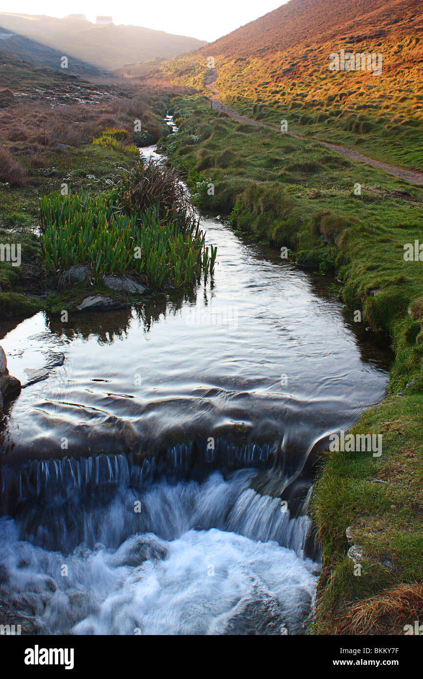Stream flowing down to Chapel Porth, Cornwall, Stock Photo