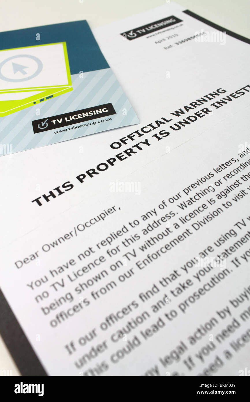 Official Warning letter from the TV licensing authority Stock Photo