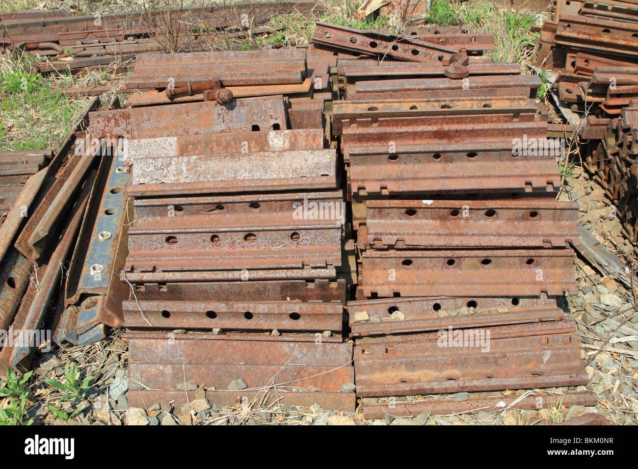 Railroad track and tie plates Stock Photo Alamy