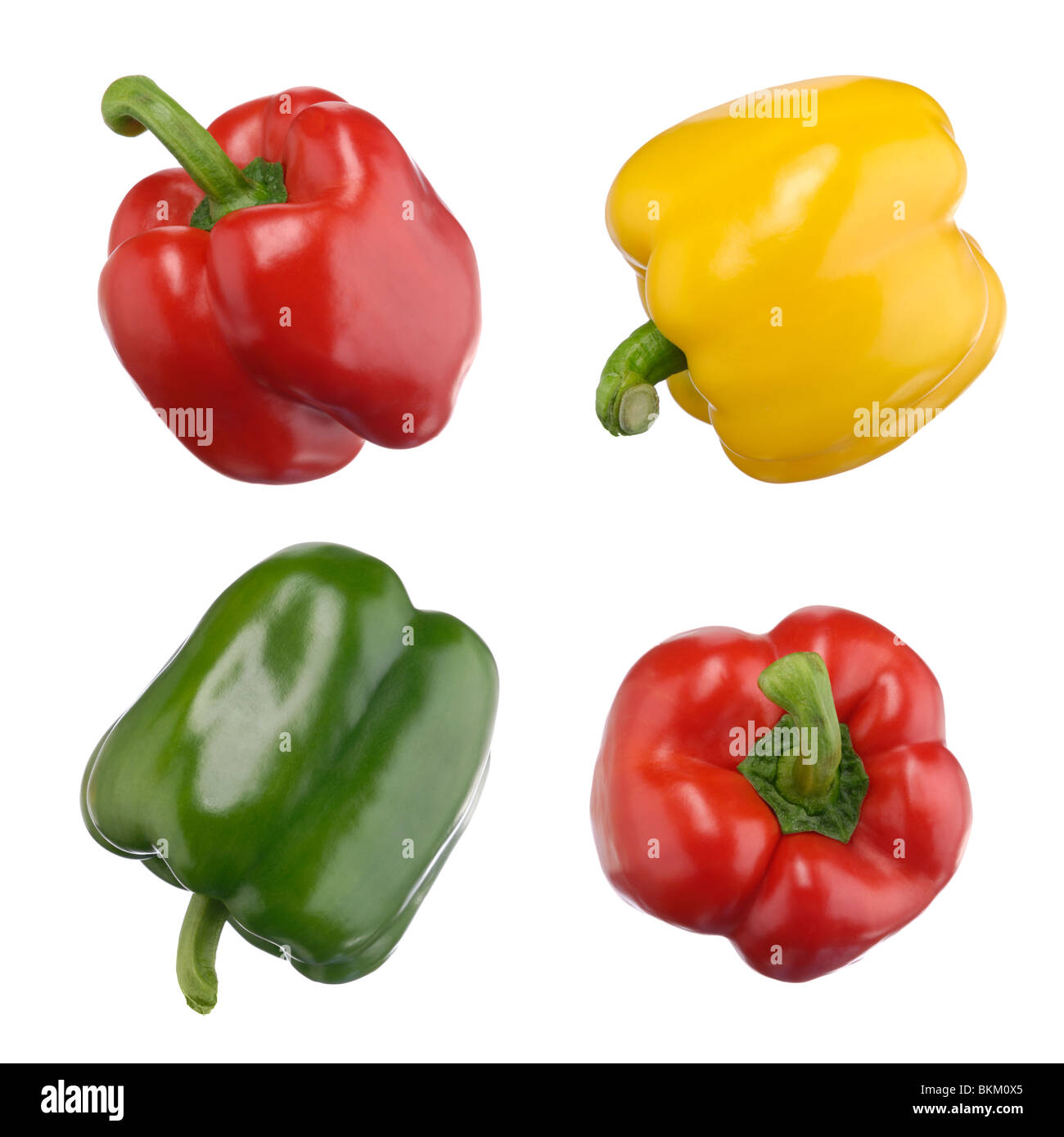 Closeup of a red, green, yellow sweet peppers isolated on white background Stock Photo