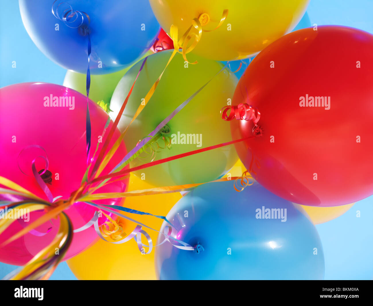 Colorful air balloons over blue sky background Stock Photo