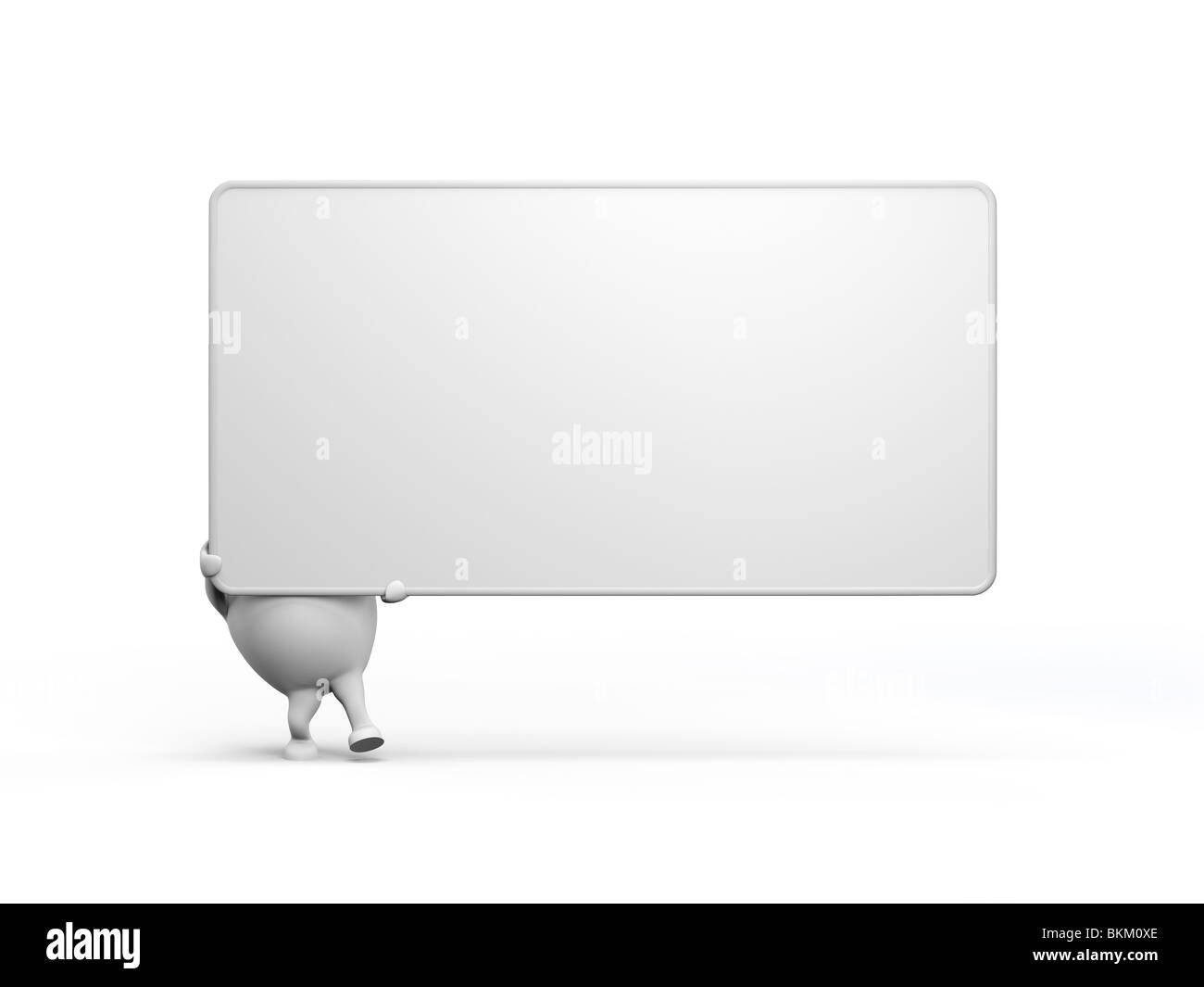 3D illustration of a cartoon character holding a large blank sign. Isolated on white background. Stock Photo