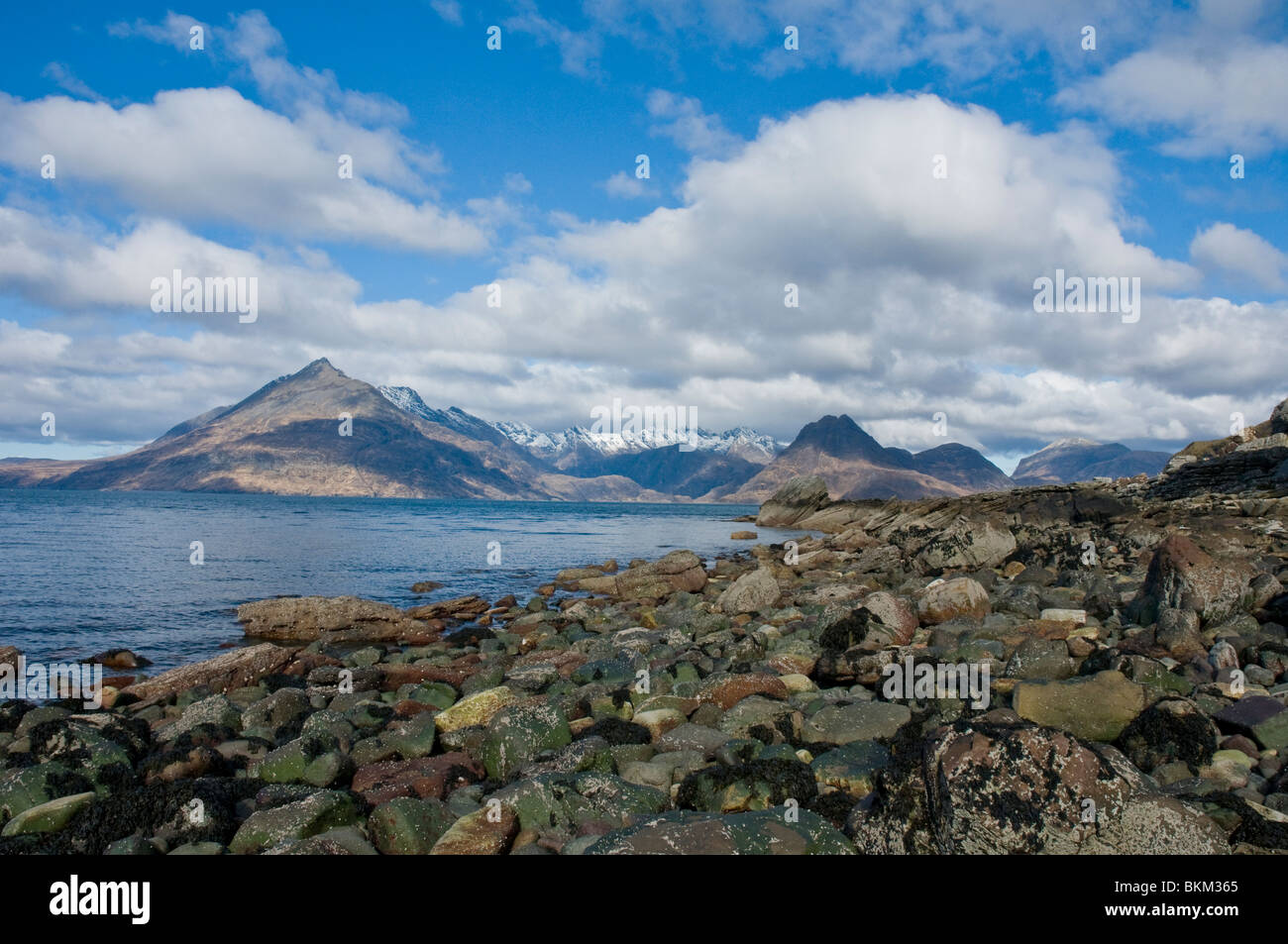 From Elgol looking over Loch Scavaig Isle of Skye Highland Scotland to the Cuillin Hills and Gars-Bheinn Stock Photo
