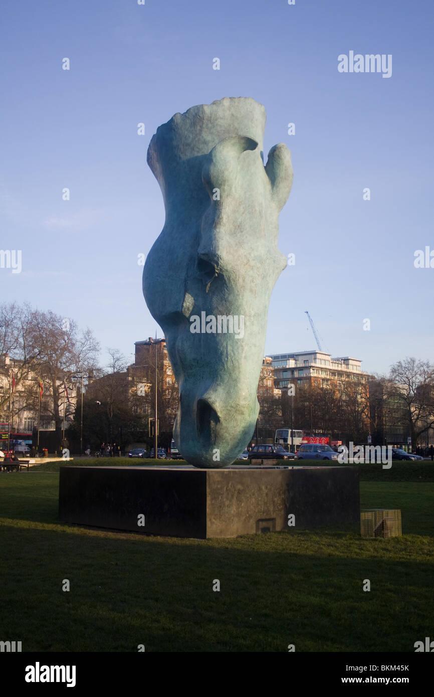 Horse head sculpture at Marble Arch, Hyde Park, London, England Stock