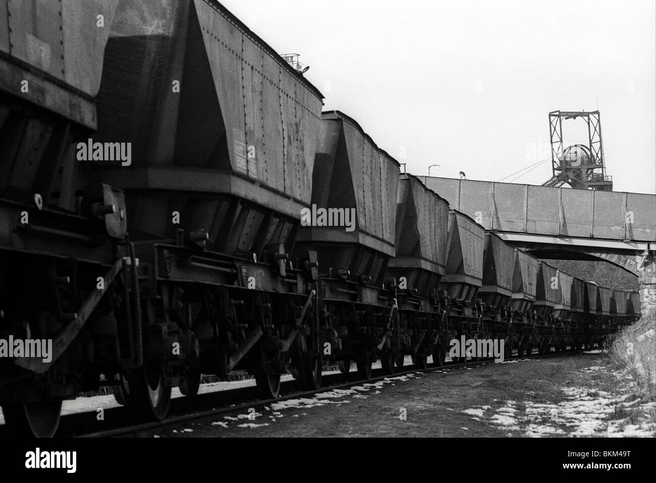 Coal train arriving for loading at Deep Navigation Colliery Treharris Mid Glamorgan South Wales Valleys UK Stock Photo