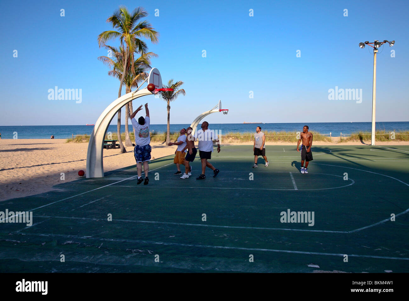 A game of pick up Basketball at beach side in Fort Lauderdale;Florida