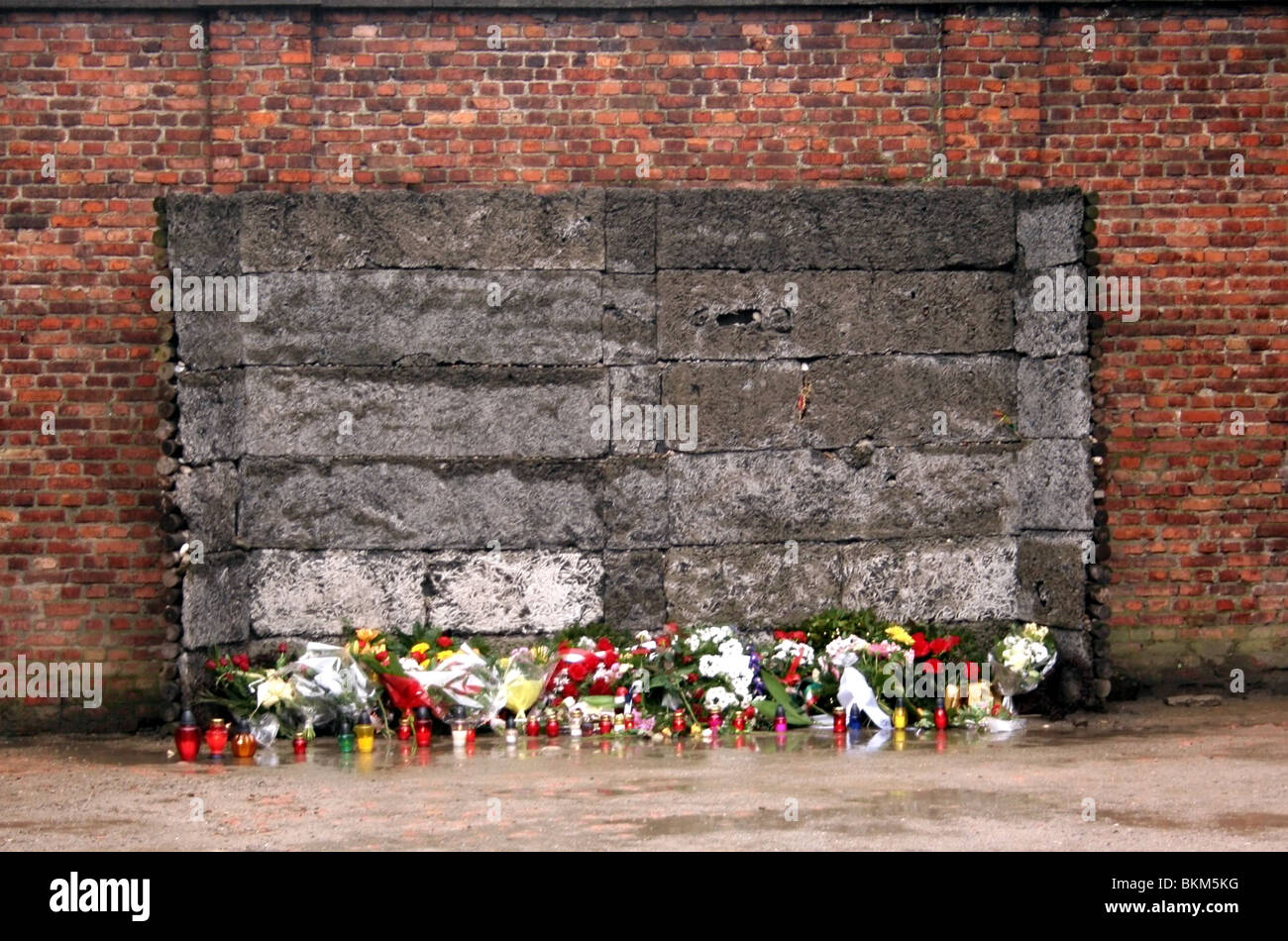 Execution wall Auschwitz Nazi concentration death camp. Stock Photo