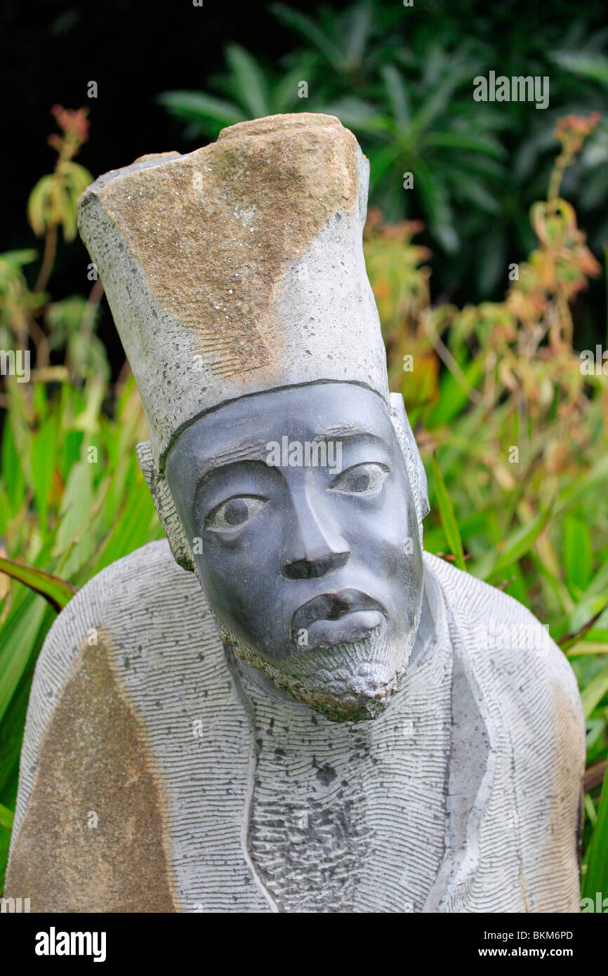 Marble African sculpture of man in Kirstenbosch Botanical Gardens, Cape Town, South Africa Stock
