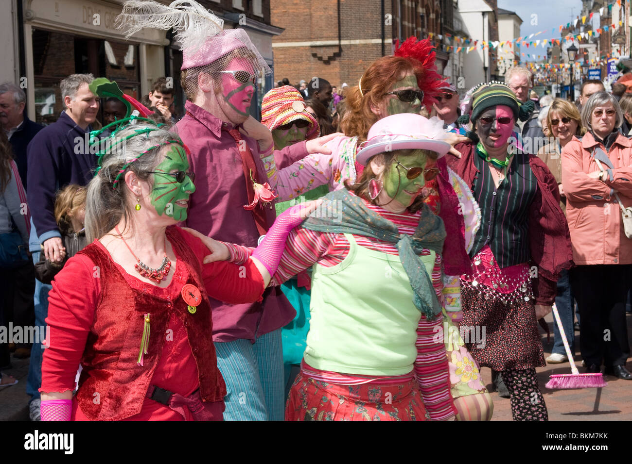 colourful morris dancers Sweeps Festival Rochester Kent Stock Photo