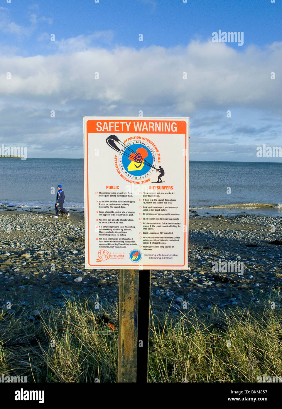 A health and safety notice, particularly for kitesurfers on Skerries beach, north county Dublin, Ireland Stock Photo