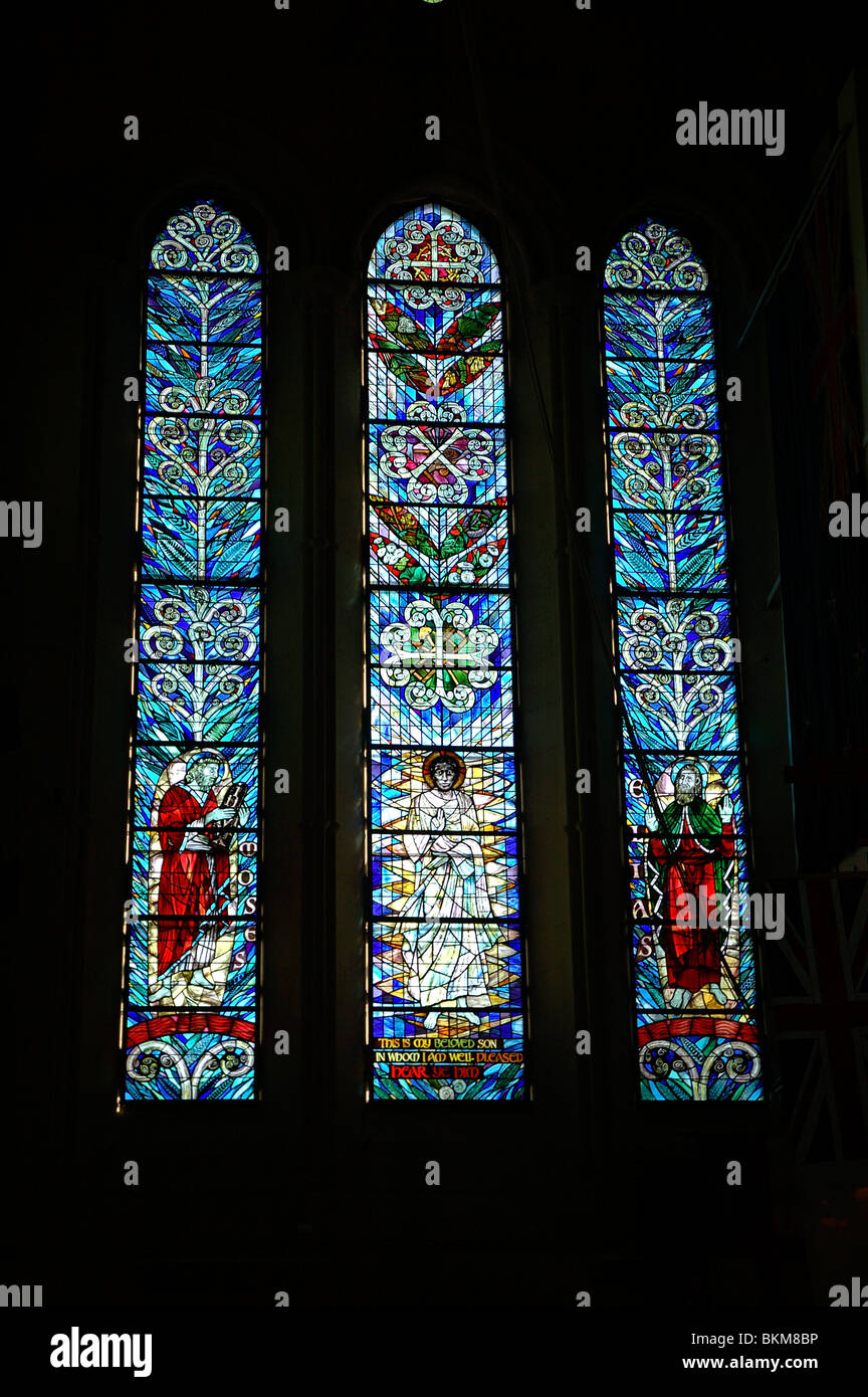 Modern Stained Glass Window in the Cathedral, Christchurch, South Island, New Zealand Stock Photo