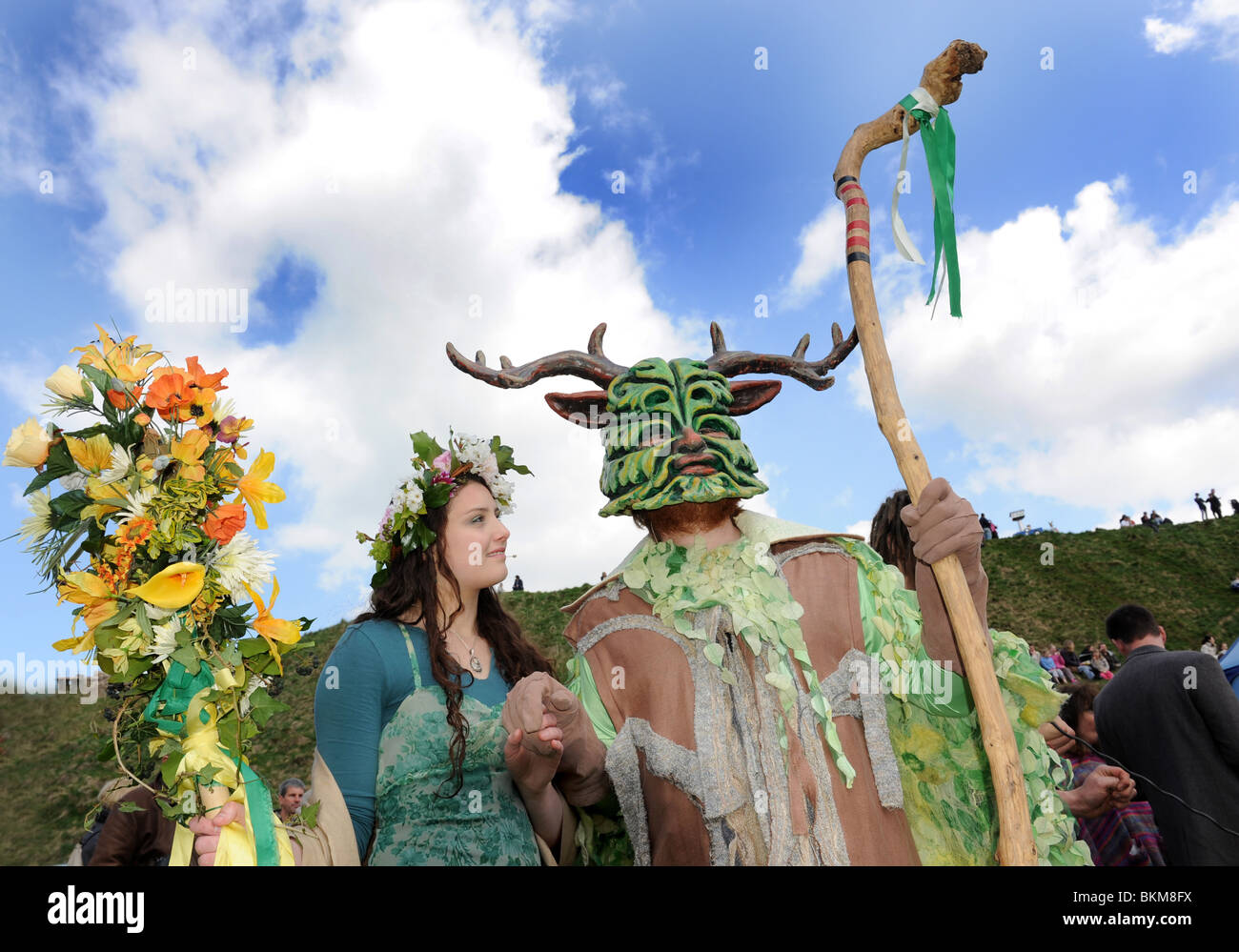 The Green Man of Clun and his May Day Queen at the Shropshire Village annual festival Stock Photo