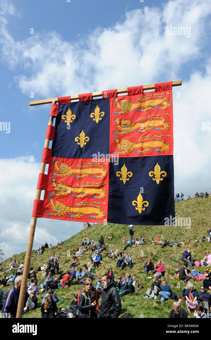 The coat of arms flag of England with the French quarterings Stock Photo