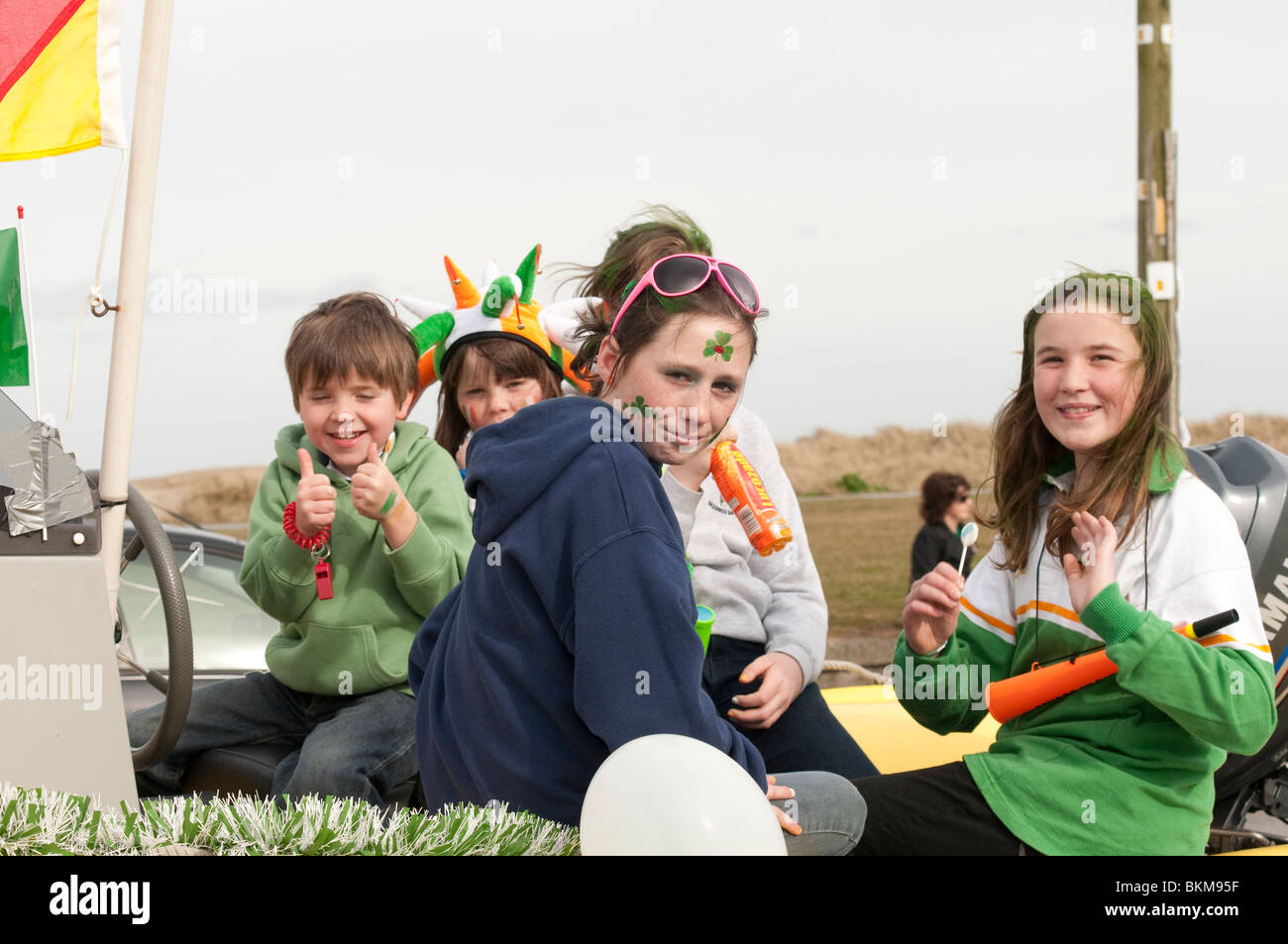 Children having fun at the Saint Patrick's Day Parade in Skerries, County Dublin, Ireland 2010 Stock Photo