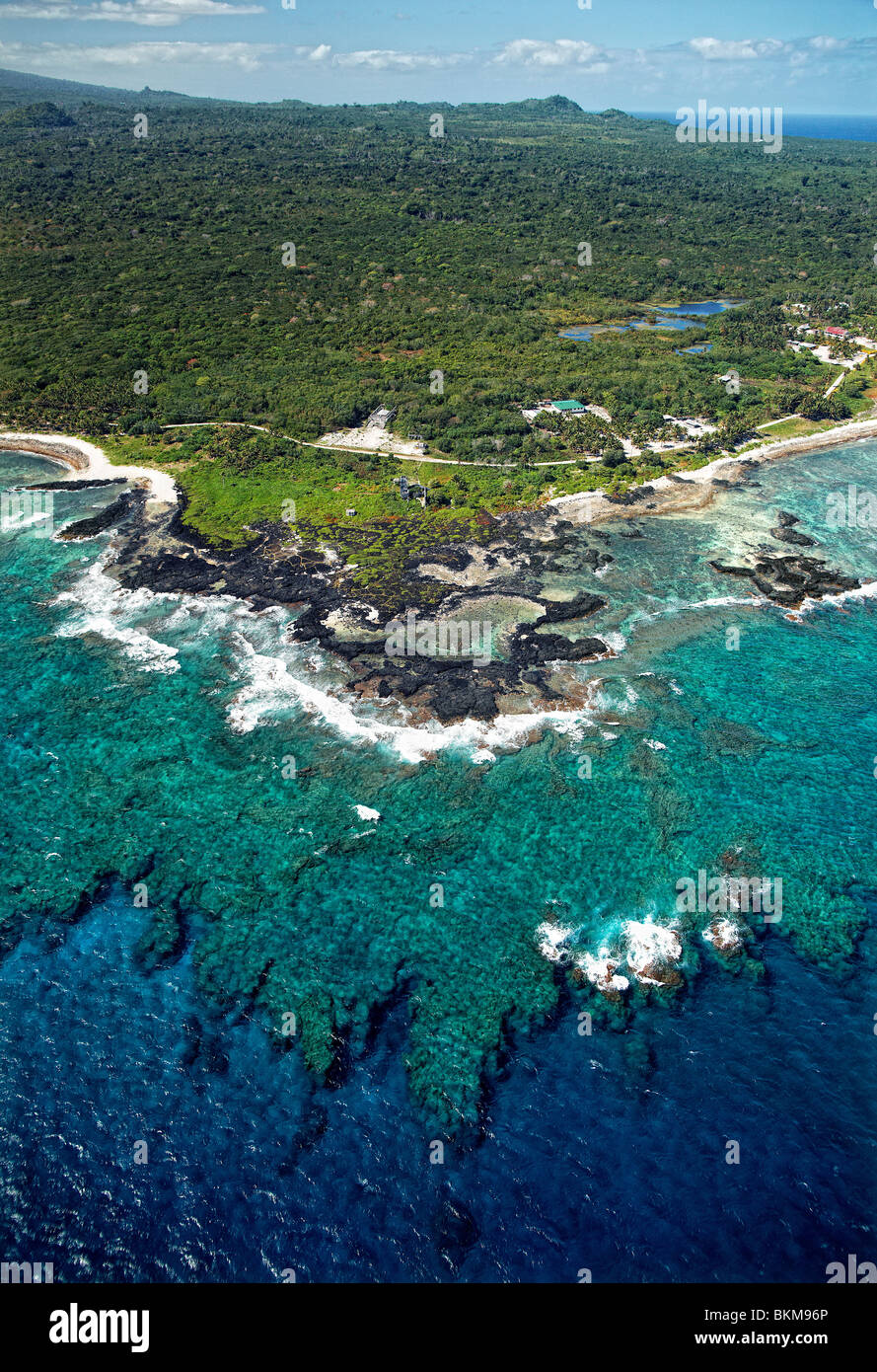 Aerial view of Falealupo coast and coral reefs, Savaii, Samoa Stock ...