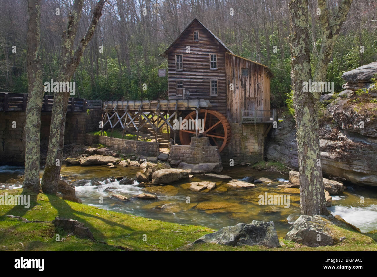 The Glade Creek Grist Mill in Babcock State Park West Virginia in early spring season Stock Photo