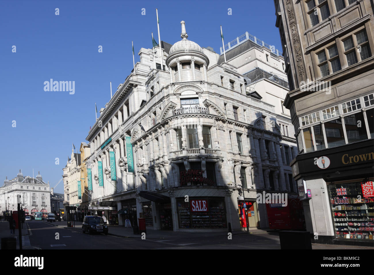 The front facade of the London Trocadero near Piccadilly Circus in