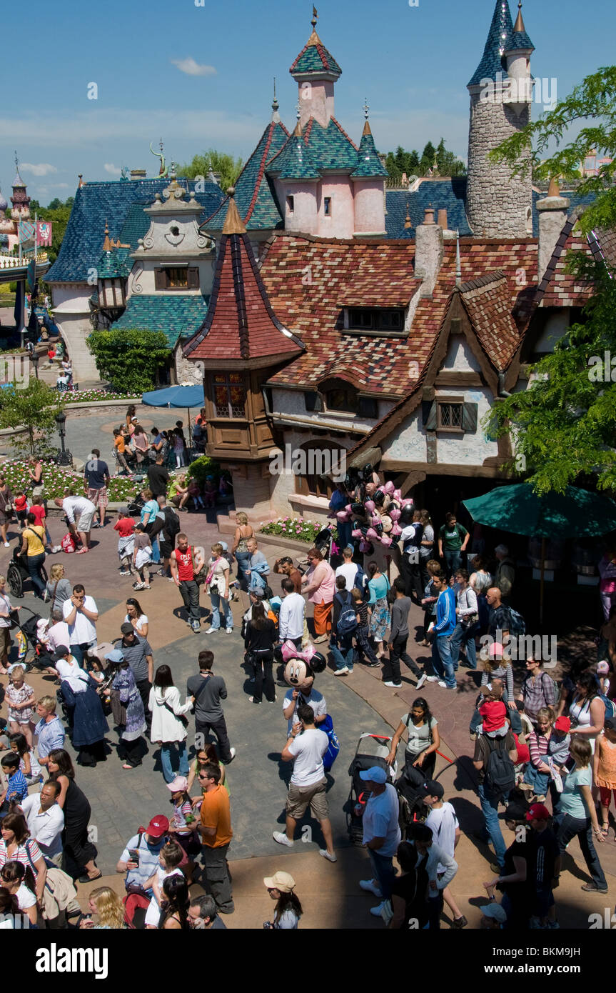 Chessy, France, Theme Parks, People Visiting Disneyland Paris, Overview Crowd Scene, Street Stock Photo